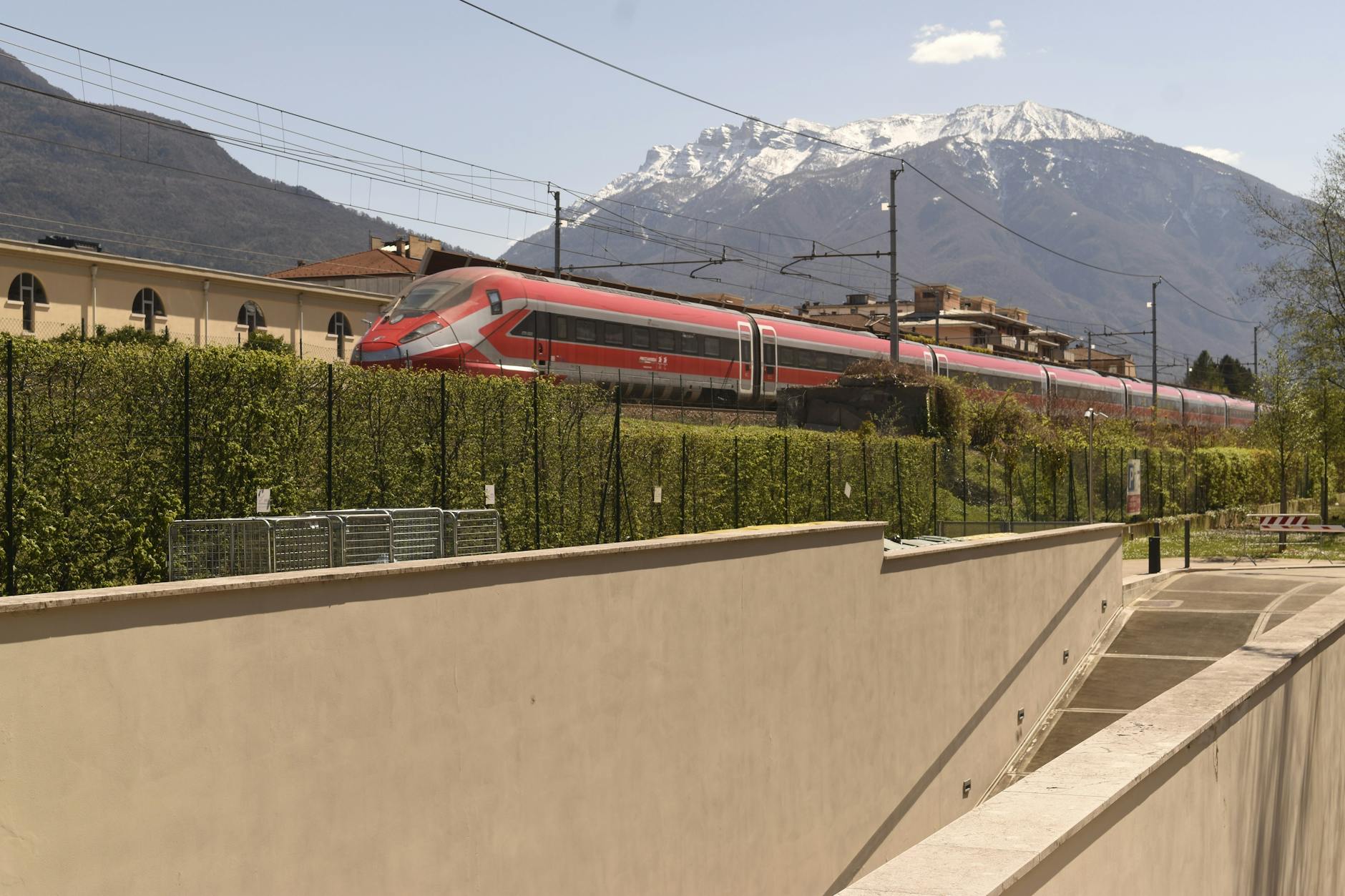 Italian regional train passing the Roman countryside